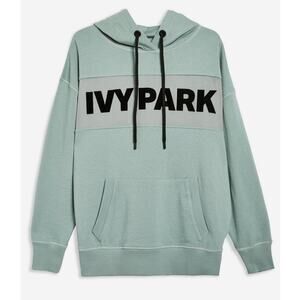 Ivy Park Streetwear Sheer Panel Graphic Hoodie Sweatshirt M Teal Green Lounge